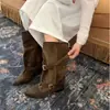 Botas de mujer de moda hasta la mitad de la pantorrilla 2026 otoño e invierno nuevo estilo botas sencillas con mangas de empalme y hebilla de cinturón botas de moda de pierna ancha