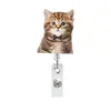 Pinza de Cocodrilo Carrete Acrílico Retráctil Insignia Fácil de Tirar Cabeza de Gato Maestro Gato Lindo Estudiante Hebilla de Tirar Cuidado Médico