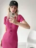 Transfronterizo 2026 Verano Ropa Femenina Europea y Americana Vestido Suéter de Manga Corta con Cuello Polo Ajustado Bodycon Tejido Vestido Largo para Mujer