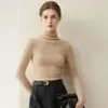Suéter 100% cachemir puro para mujer, cuello alto, nueva base de punto de color liso ajustada para otoño e invierno