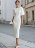 Vestido Feminino de Verão 2026 da Amazon Europeu e Americano Transfronteiriço Novo Elegante para o Trabalho Cor Sólida Ombro a Ombro