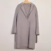 Liquidación, sin devoluciones ni cambios: abrigo de lana elegante para mujer, de alta calidad, corte holgado, con cinturón de corbata y cuello largo con muesca