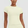 Nuevo producto transfronterizo: Ropa de yoga fina de color liso con cuello redondo, camiseta de entrenamiento ajustada, top deportivo de manga corta, ropa para correr y fitness