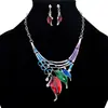 Moda europeia e americana clássica formato de folha colorido óleo pingado diamante conjunto de colares brincos conjuntos de correntes