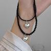 Nuevo collar con colgante de amor de plata con cuentas de vidrio negro estilo Hip Hop, cadena de clavícula, collar corto