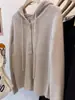 2025 Nuevo Tejido de Lana Pura Suéter para Mujer Color Sólido con Capucha Hebilla Holgado Elegante Casual Sudadera Básica