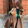 Moda Otoño e Invierno Nuevo Simple Color Sólido Solapa Atado Pequeño Hasta la Rodilla Adelgazante Lana 100% Lana Doble Cara Abrigo