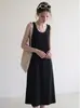Vestido camisola de tricô U-neck super bonito de alta qualidade para mulheres, verão, drapeado, roupa íntima, camada base, regata, vestido longo