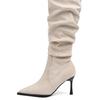 Botas Altas de Tacón Fino Pequeñas para Mujer Otoño 2025 Nuevas Botas de Ante Arrugadas Punta Fina Tacón Alto Elegante Hasta la Rodilla
