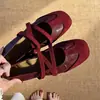 Zapatos Mary Jane planos para mujer, estilo francés con correas elásticas, tira cruzada de ballet, zapatos individuales de punta cuadrada roja 2026, nueva suela blanda