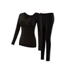 Conjunto térmico de lana y seda con almohadillas en el pecho, cuello en V, ribete de encaje, forro polar, ropa interior térmica engrosada, top y pantalón de otoño para mujer