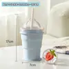 Nueva taza de hielo de silicona multiusos portátil para el hogar con pajita para uso en exteriores, molde de bolas de hielo para refrigerador, taza práctica retráctil