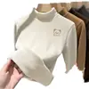 Ropa interior térmica para niñas, con forro polar, engrosada, cuello semi-alto, manga larga, para niños, nuevo, para bebés y niños pequeños, top térmico integrado de polar