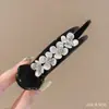 Presilha de Cabelo Simples para Nuca Flor de Pérola Pinça Bola de Cabeça Pinça de Cabelo Feminina com Flor