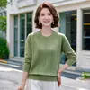 Malhas de Manga Longa para Outono e Inverno para Mulheres de Meia-Idade e Idosas, Tops Estilosos, Camisetas Básicas de Gola Redonda, Camisetas, Largas e Emagrecedoras