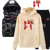 Comércio Exterior Outono e Inverno Conjunto de Três Peças de Moletom com Capuz, Calça de Moletom e Colete de Algodão Masculino e Feminino para Casais Roupa Casual com Forro de Lã