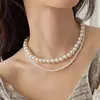 Princesa Sirena Collar Envolvente de Perlas de Doble Capa Collar de Perlas Retro Francés Moda Femenina Versátil Lujo Ligero Temperamento