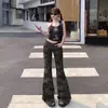 Jeans Acampanados Camuflaje Retro Americano para Mujer Otoño 2025 Nuevos Pantalones de Campana Ajustados de Cintura Baja de Longitud Completa