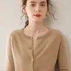 Cardigã de Caxemira Gola Redonda Feminino Fino de Caxemira de Cabra Raglan Cor Lisa Solto Confortável Versátil Temperamento Moda Malha Outerwear