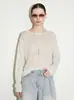 "Rocío Blanco" Camisa de Punto de Bambú Cuello Redondo Manga Larga Holgada Delgada Protectora del Sol con Espalda Calada Camiseta de Punto