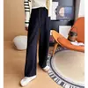 Esconder a carne nota máxima! Calça casual de corte reto com cós elástico, color block patchwork, para mulheres com silhueta em pera, emagrecedora, versátil, com bom caimento e perna larga