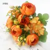 Ramo de Noiva Rosa Botão Simulação Pastoral Rosa Chá Decoração de Casa Flor Artificial Mão da Noiva Flor de Seda
