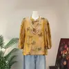 Camisa Jacquard Zhi Li 2026 Verão Novo Estilo Gola Alta Carcela Diagonal Manga Três Quartos Top Feminino Novo Estilo Chinês Camisa Feminina