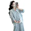 Em estoque verão 2025 moda coreana saia listrada para gestantes camisa com proteção solar terno para gestantes que reduz a idade e emagrece