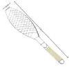 Malla Gruesa para Parrilla de Barbacoa Electroplateada, Tamaños Grande y Pequeño, Rejilla para Barbacoa, Malla de Alambre para Asar Pescado, Barbacoa de Exterior con Asa, Pinzas para Asar Pescado