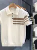 Camisa Polo Estilo Old Money, Camisa de Punto de Manga Corta con Cuello Campana para Hombre, Camiseta Paul de Tres Rayas, Venta al por Mayor de Fábrica Transfronteriza de Verano