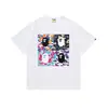 Camiseta Casual Solta de Manga Curta Estampada Personalizada Co-branded Cabeça de Macaco Bape 25SS Transfronteiriça para Homens e Mulheres, Estilo Igual para Casais