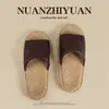 Nuevas Pantuflas de Lino para Mujer, Adecuadas para Primavera y Otoño, Uso en Interiores, Antideslizantes, Absorbentes de Sudor, Antibacterianas, Pantuflas de Casa de Algodón y Lino para Pareja