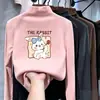 Camiseta base casual de forro polar con cuello alto medio para niña para otoño e invierno, ropa interior cálida de manga larga con forro de forro polar de dibujos animados para niños mayores