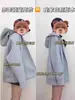 Chaqueta gris de mujer holgada, top casual estilo coreano de principios de otoño, sudadera con capucha, sudadera adelgazante para primavera y otoño