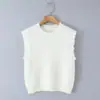 Comércio Exterior Roupas Femininas 2025 Outono Estilo Europeu e Americano Gola Redonda Sem Mangas Patchwork Renda Malha Colete Jaqueta para Mulheres C525085