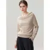 Suéter de cashmere gola canoa estilo francês feminino manga morcego pulôver solto simples cor sólida malha base top
