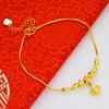 Tobillera de Moda Color Arena Dorada Vietnamita, Latón Chapado en Oro de 24 Quilates, Joyería para el Pie de Doble Capa con Cascabel y Perla para Mujeres, Oro Europeo de Exportación