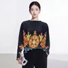Top de Mujer Otoño 2026: Diseño Único, Cuello Redondo, Estampado, Moderno, Elegante, Versátil para el Trabajo, Camiseta de Manga Larga Issey Miyake