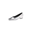 Zapatos Sencillos y Elegantes para el Trabajo Hechos de Piel de Vacuno de Primera Capa con Punta Cuadrada, Apertura Baja, Tacón Grueso, Completamente de Piel por Dentro y por Fuera, Color Plateado, Zapatos de Tacón Medio-Bajo para Mujer, Talla 40