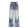K5669 calle principal estilo americano unisex streetwear diseño de patrón de rayo rasgado jeans vintage ligeramente acampanados para hombre
