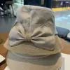 Sombrero de Pescador Patchwork de Lino para Mujer Primavera y Verano con Lazo Estilo Japonés, Elegante Estilo Diosa, Circunferencia de Cabeza Grande, Sombrero de Pescador con Protección Solar