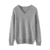 Suéter de Cashmere Feminino 100% Cashmere Puro Nova Moda Mais Fácil de Combinar Gola V Cor Sólida Pulôver Tricotado Quente Suéter Base