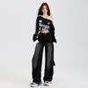 Jeans de Pierna Ancha con Diseño de Costuras Estilo Joven Naranja# Moda Fresca Chica Picante Overol Lavado Antiguo Holgado Adelgazante para Mujer