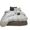 Conjunto de cuatro piezas de algodón para dormir desnudo con rayas japonesas, conjunto de tres piezas de algodón para dormitorio de estudiantes, funda de edredón de algodón lavado, conjunto de tres piezas
