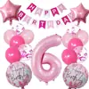 Set de Globos de Cumpleaños Rosas de 32 pulgadas Globos Metálicos de Número Rosa Pancarta de Bandines de Cola de Pez Feliz Cumpleaños