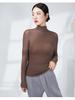 Camiseta Básica de Primavera y Otoño Miyake para Mujer, Elegante Cuello Medio Alto, Color Sólido, Corte Slim, Versátil Top Plisado de Manga Larga para Mujer
