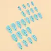 Adesivos de Unha Longos Formato Amêndoa com Bolinhas Tiffany Blue, Unhas Postiças Removíveis, Estilo Fresco e Moderno