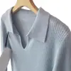 Suéter de punto con cuello estilo francés para mujer, adecuado para primavera y otoño, polo ajustado, suave y único, de manga larga, top de hombros normales