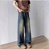 Pantalones largos para hombre de estilo americano, lavados, desgastados, modernos, corte limpio, holgados, pierna recta, jeans simples de largo hasta el suelo