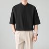 LKTM Camisa de Verano para Hombre Nuevo Estilo Chino Cuello Mao Manga Corta Camisa para Hombre Jodidamente Guapo de Gama Alta Seda Helada Drapeada Manga Corta